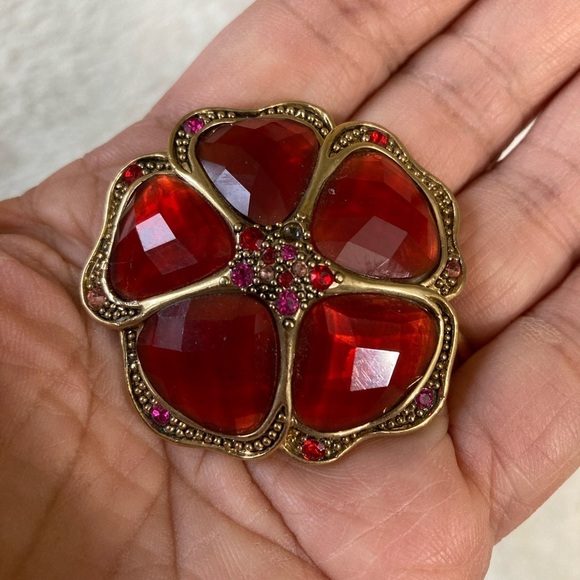 Liz Claiborne‎ LC Red Flower Pin Brooch Vintage - Picture 4 of 6